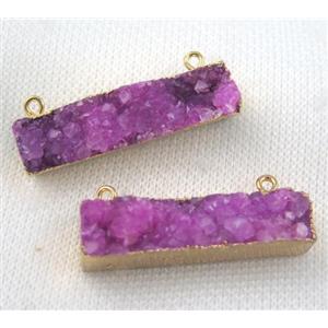 hotpink druzy quartz pendant with 2loops, rectangle, gold plated, approx 10-40mm