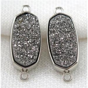 druzy quartz connector, platinum plated, approx 12x25mm
