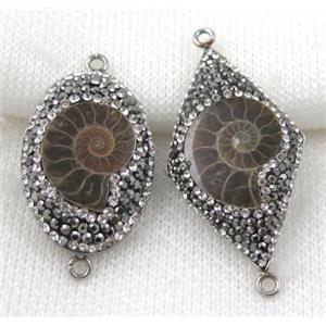 Ammonite Fossil connector paved rhinestone, mix shape, approx 20-33mm
