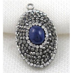 Lapis Lazuli pendant paved rhinestone, oval, approx 20x30mm