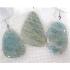 Aquamarine slice pendant, freeform, blue, AA-grade, approx 15-45mm