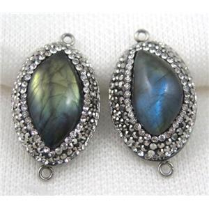 Labradorite connector paved rhinestone, freeform, approx 20-30mm