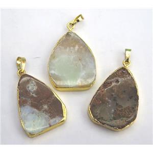 Australian Chrysoprase teardrop pendant, gold plated, B-grade, approx 20-35mm