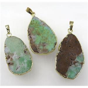 Australian Chrysoprase teardrop pendant, gold plated, approx 20-35mm