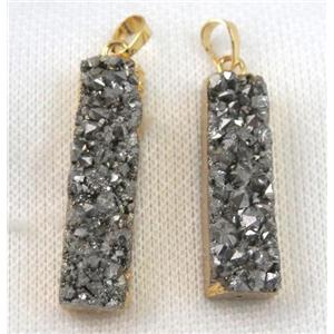 druzy quartz pendant, silver, rectangle, gold plated, approx 10-40mm