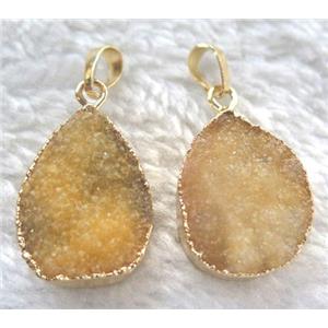 yellow quartz teardrop pendant, gold plated, approx 15-20mm