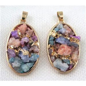 Fluorite pendant, oval, copper, gold plated, approx 25-40mm