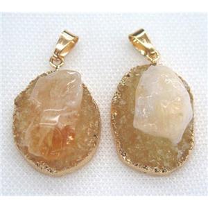 Citrine pendant, yellow, freeform, gold plated, approx 20-40mm