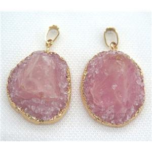 Rose Quartz pendant, pink, freeform, gold plated, approx 20-40mm