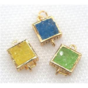 gemstone connector, square, gold plated, approx 10x10mm