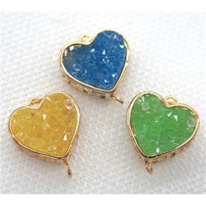 gemstone connector, heart, gold plated, approx 16mm dia