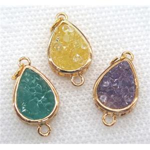 gemstone connector, teardrop, gold plated, approx 12x16mm