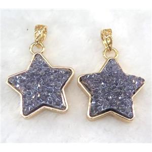 gemstone pendant, star, gold plated, approx 30mm dia
