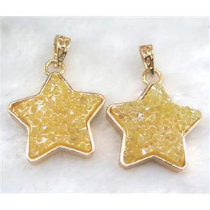 gemstone pendant, star, gold plated, approx 30mm dia