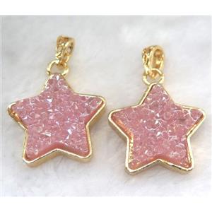gemstone pendant, star, gold plated, approx 30mm dia