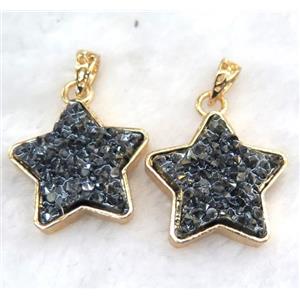 gemstone pendant, star, gold plated, approx 30mm dia
