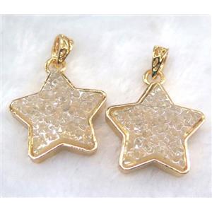 gemstone pendant, star, gold plated, approx 30mm dia