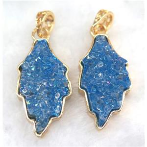 gemstone pendant, leaf, gold plated, approx 20-35mm