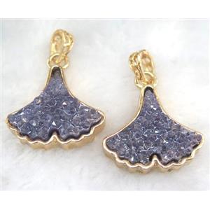 druzy resin pendant, leaf, gold plated, approx 25-30mm