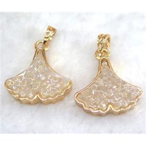 druzy resin pendant, leaf, gold plated, approx 25-30mm