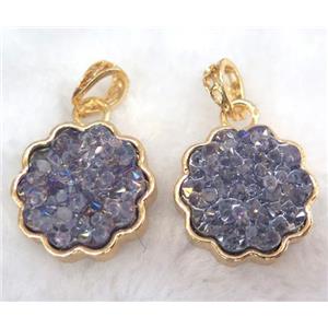 druzy resin pendant, gold plated, approx 23mm dia