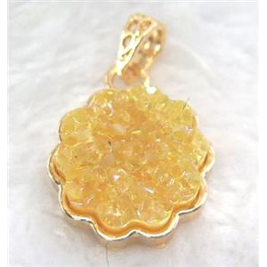 druzy resin pendant, gold plated, approx 23mm dia