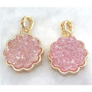 druzy resin pendant, gold plated, approx 23mm dia