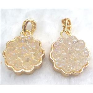 druzy resin pendant, gold plated, approx 23mm dia