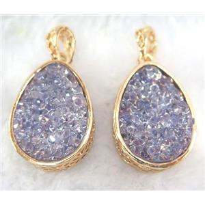 druzy resin pendant, gold plated, approx 20-28mm