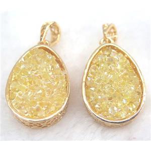 druzy resin pendant, gold plated, approx 20-28mm