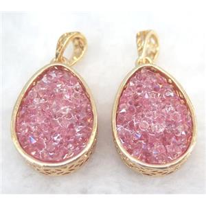 druzy resin pendant, gold plated, approx 20-28mm