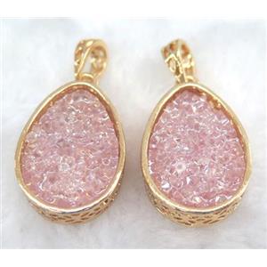 druzy resin pendant, gold plated, approx 20-28mm
