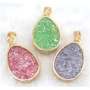 druzy resin pendant, gold plated, approx 20-28mm