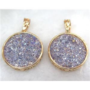 druzy resin pendant, gold plated, approx 28mm dia