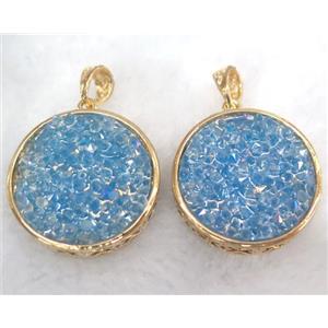 druzy resin pendant, gold plated, approx 28mm dia