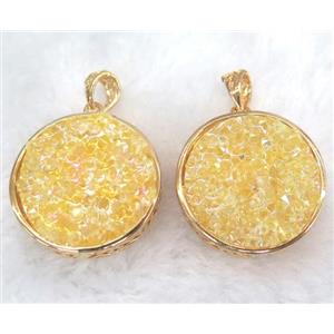 druzy resin pendant, gold plated, approx 28mm dia