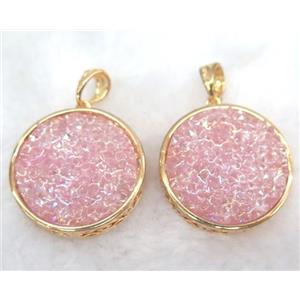druzy resin pendant, gold plated, approx 28mm dia