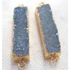 druzy quartz connector, gray-blue, rectangle, gold plated, approx 10-40mm