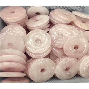 rose quartz pendant, dount, approx 40mm dia
