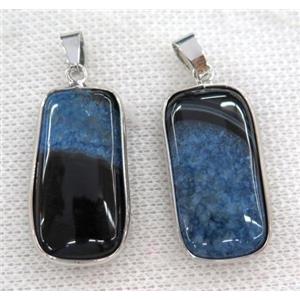 blue druzy agate pendant, rectangle, silver plated, approx 15-30mm
