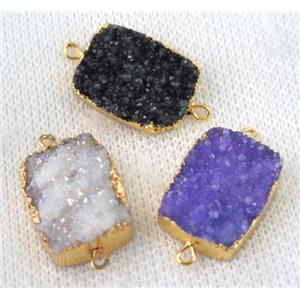 mixed druzy quartz connector, rectangle, gold plated, approx 15x20mm