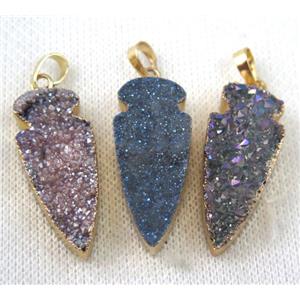 druzy quartz pendant, arrowhead, approx 15-40mm