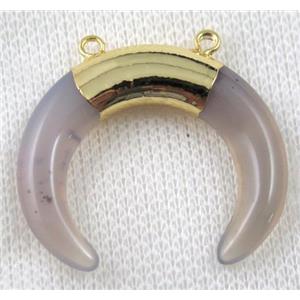 gray agate crescent horn pendant with 2loops, gold plated, approx 30-35mm