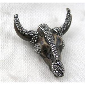 resin Bullhead pendant paved rhinestone, approx 50-55mm