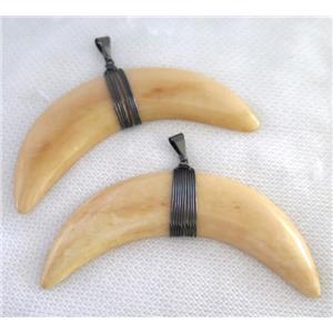 yellow bone horn crescent pendant, wire wrapped, approx 35-75mm
