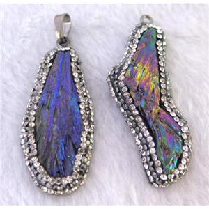 titanium crystal tourmaline pendant pave rhinestone, freeform, rainbow, approx 15-40mm