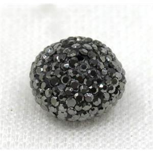 resin beads paved black rhinestone, rondelle, approx 10x14mm