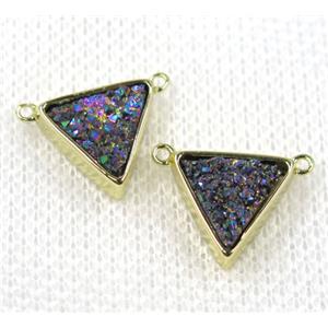 rainbow druzy quartz triangle pendant with 2loops, gold plated, approx 10x10x10mm