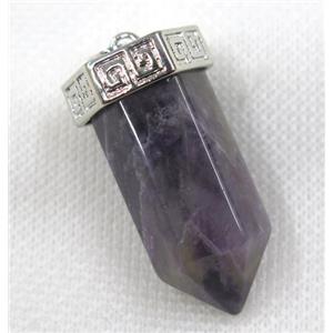 purple Amethyst bullet pendant, platinum, approx 15-35mm