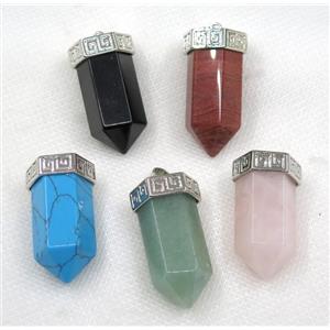 mix gemstone bullet pendant, platinum, approx 15-35mm